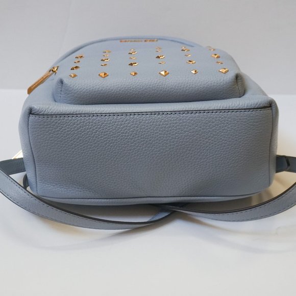 Michael Kors Erin Medium Backpack Pebbled Leather Pale Blue Gold Toned Studded - Picture 5 of 11